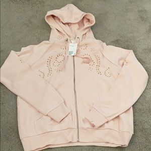 Pink embroidered zip up hoodie